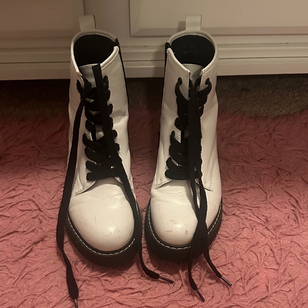 Madden Girl White and Black Combat Boots